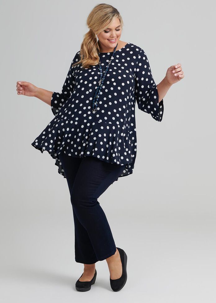 Polka Dot Ruffle Tunic, , hi-res