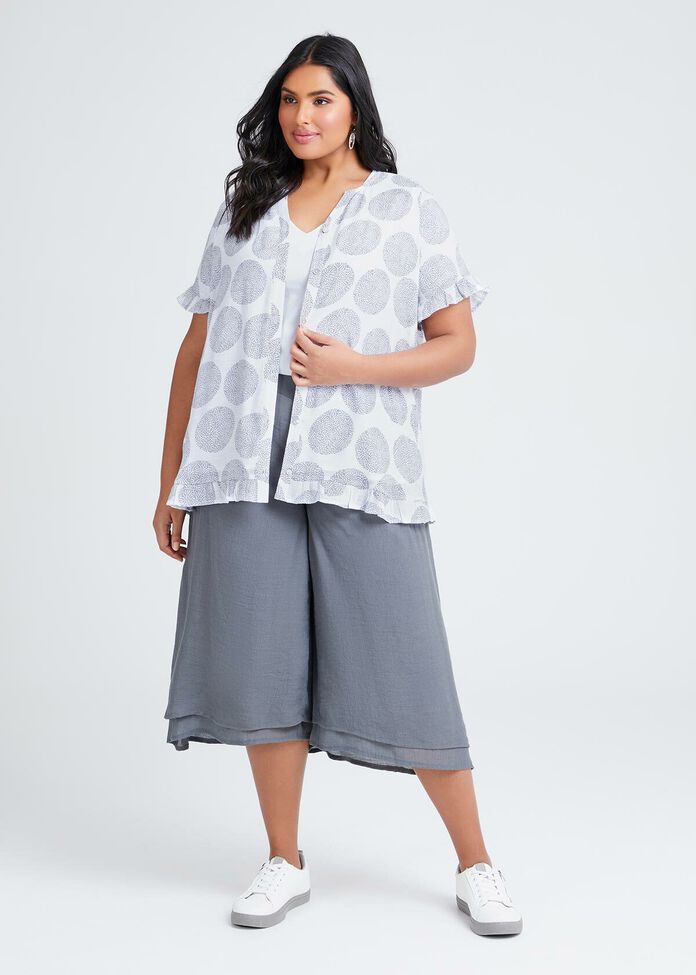 Natural Spot Frill Trim Top, , hi-res