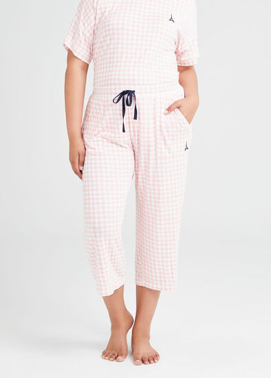 Plus Size Bamboo Gingham Pyjama 3/4 Pant