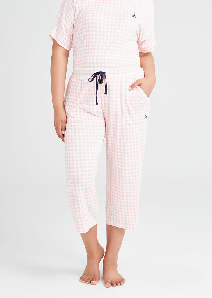 Bamboo Gingham Pyjama 3/4 Pant, , hi-res