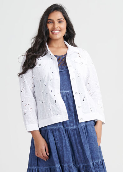 Plus Size Cotton Broderie Jacket