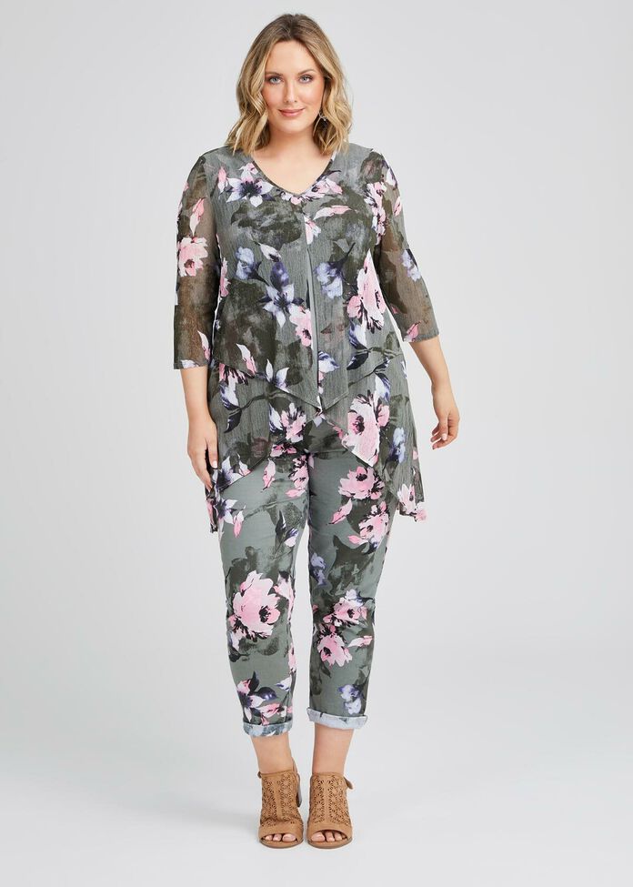 Floral Stretch Linen Pant, , hi-res