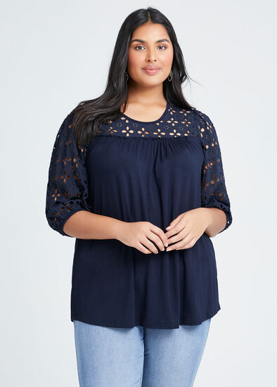 Plus Size Bamboo Broderie Trim Top