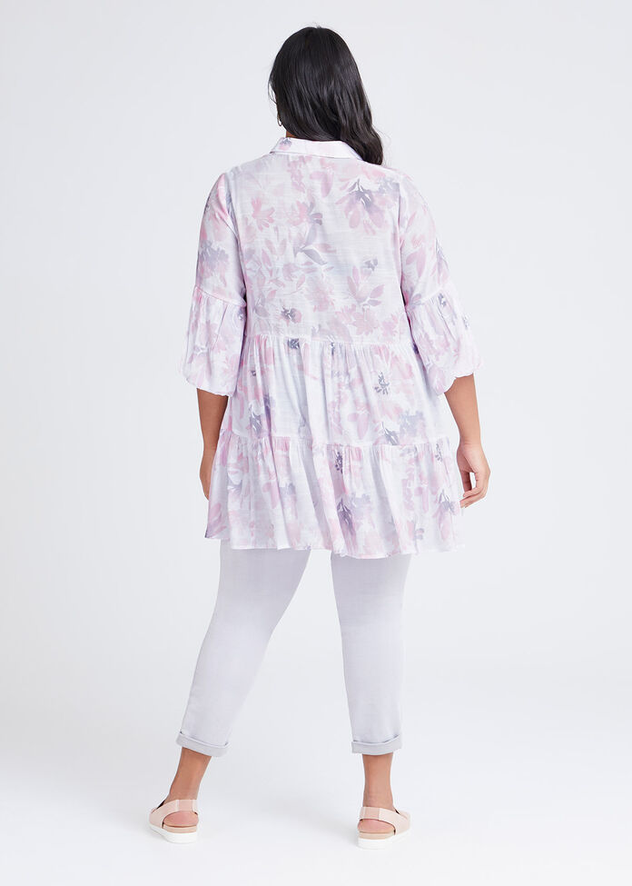 Natural Tiered Floral Shirt, , hi-res