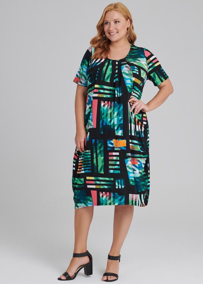 Graphic Stripe Dress, , hi-res