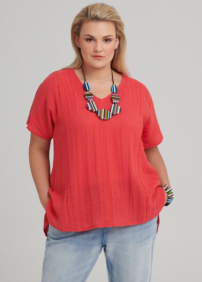 Plus Size Linen Trim Top