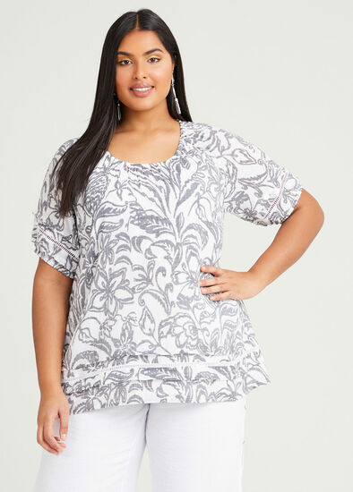 Plus Size Natural Linear Leaf Top