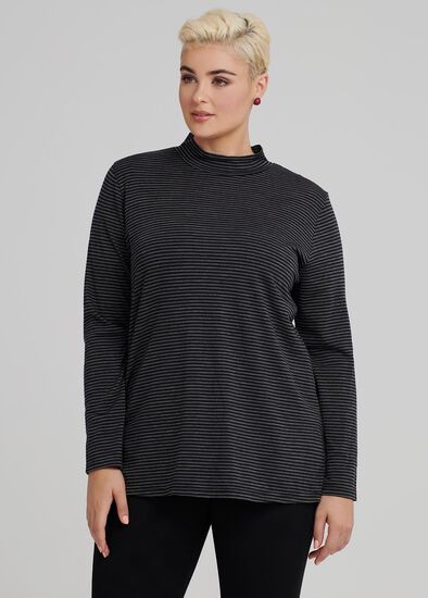 Plus Size Stripe Funnel Neck Top