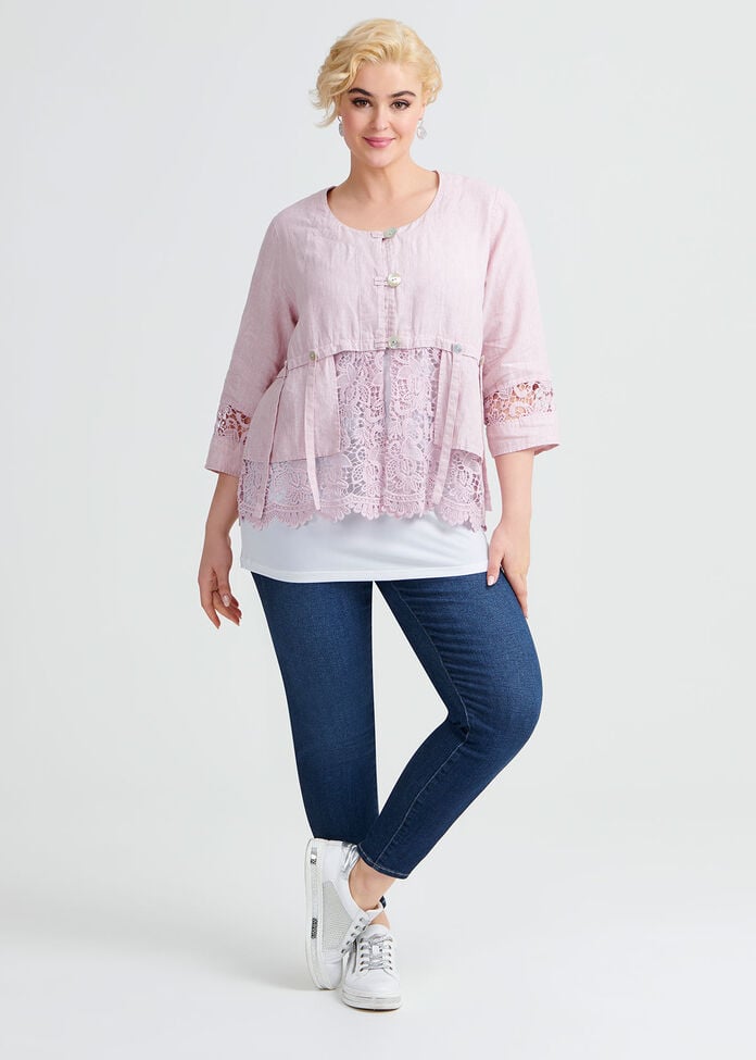 Linen Lace Jacket, , hi-res