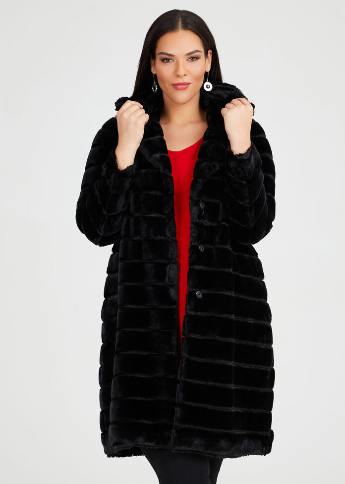 Noir Faux Fur Coat, , hi-res