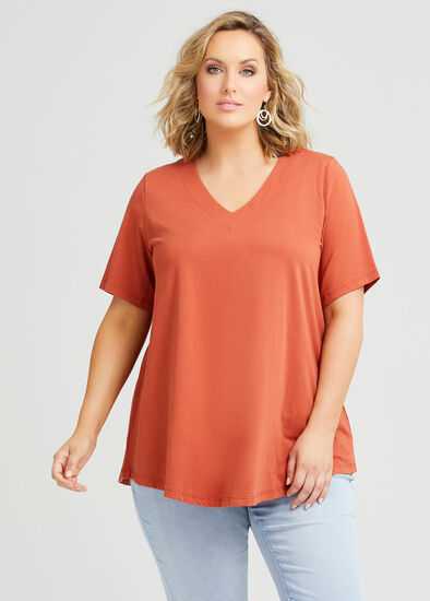 Plus Size Organic V-neck Swing Basic Tee