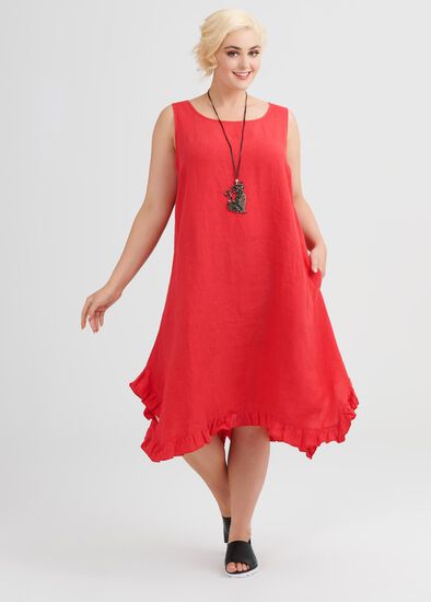 Plus Size Linen Escape Gathered Hem Dress