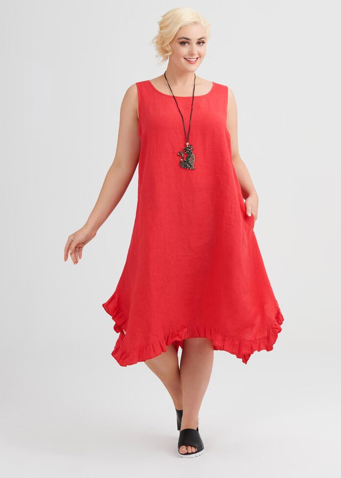 Linen Escape Gathered Hem Dress, , hi-res