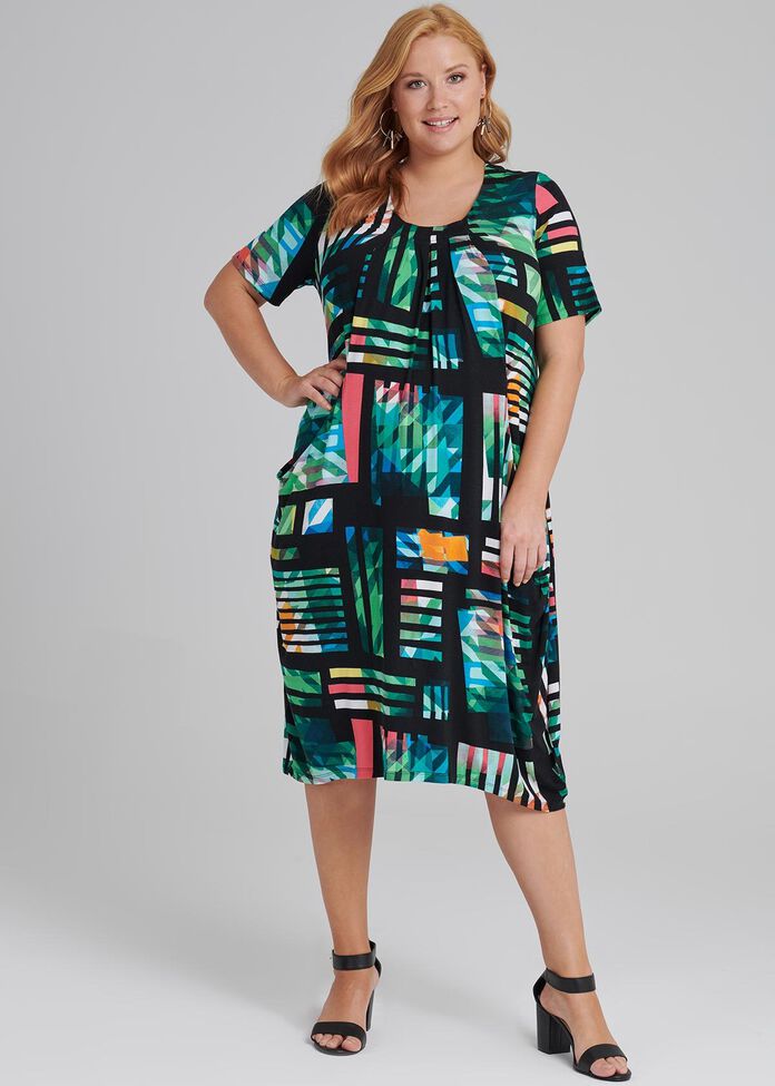 Graphic Stripe Dress, , hi-res