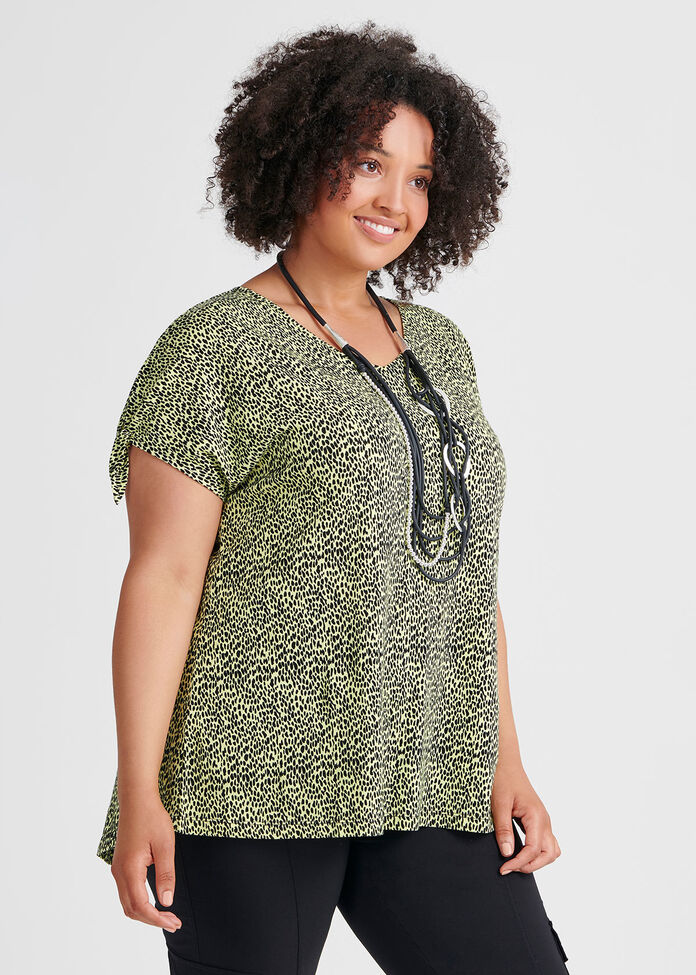 Linen Knit Cheetah Top, , hi-res