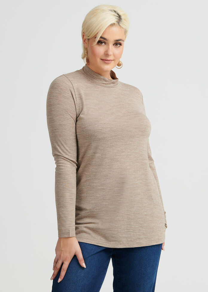 Wool Bamboo Mock Neck Top, , hi-res