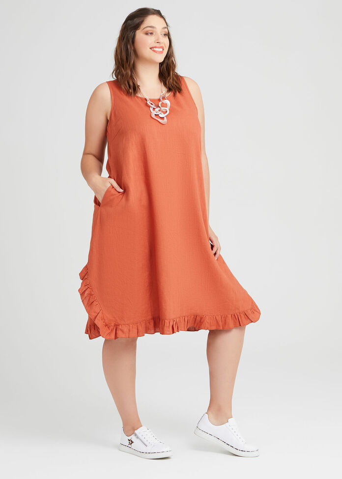 Linen Escape Gathered Hem Dress, , hi-res