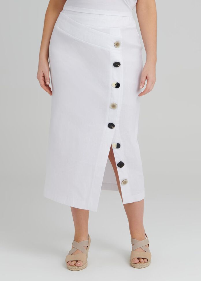 Linen Button Skirt, , hi-res