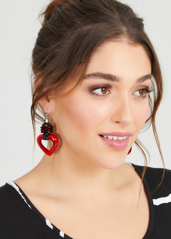 Red Resin Heart Earrings, , hi-res