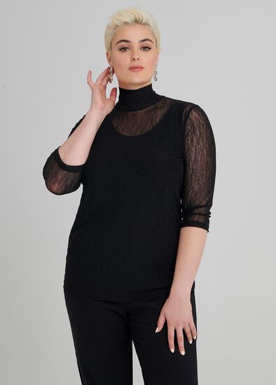 Plus Size High Neck Mesh Top