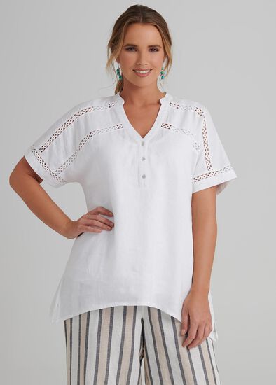 Plus Size Lace Trim Linen Top