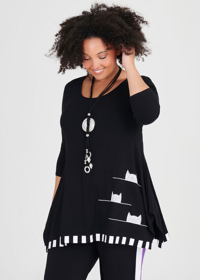 Plus Size Natural Cat On The Line Tunic