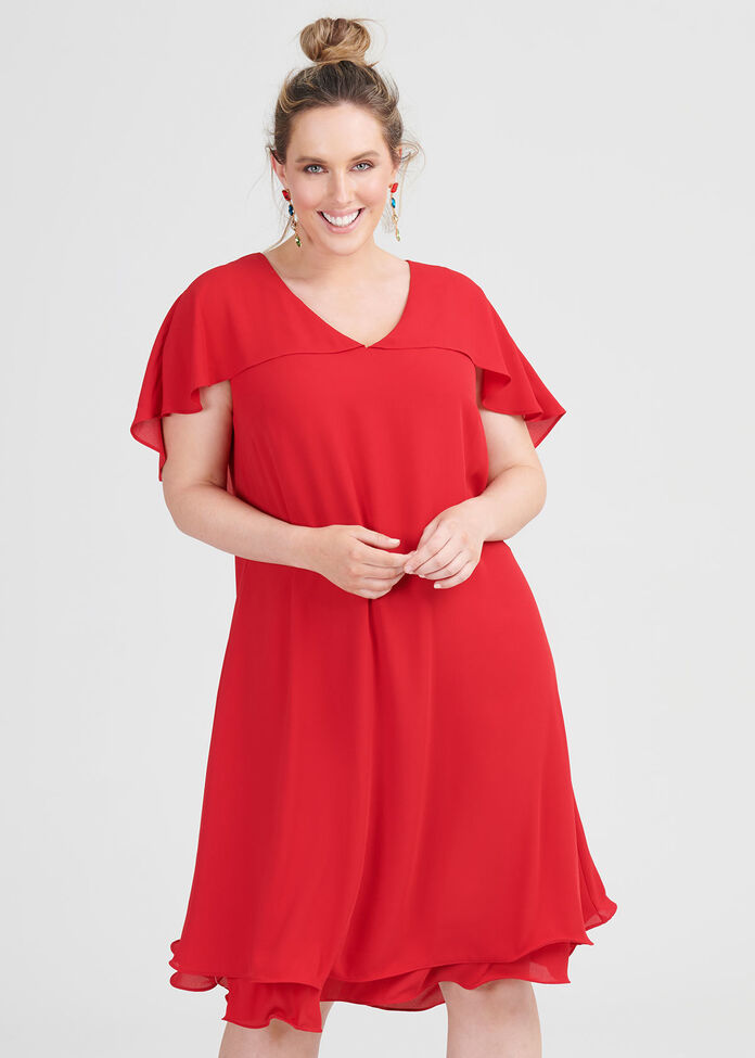 V-neck Drape Sleeve Cocktail Dress, , hi-res