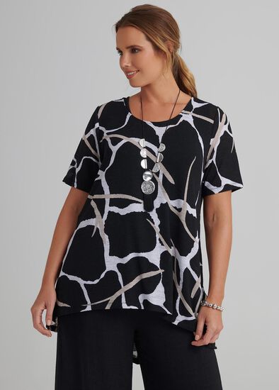 Plus Size Abstract Print Hi Lo Top