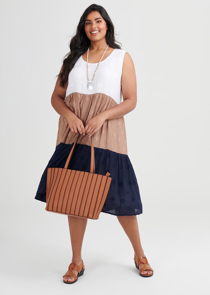 Tegan Tan Pleated Tote, , hi-res