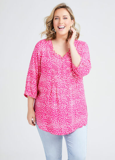 Plus Size Natural Animal Pleat Front Top