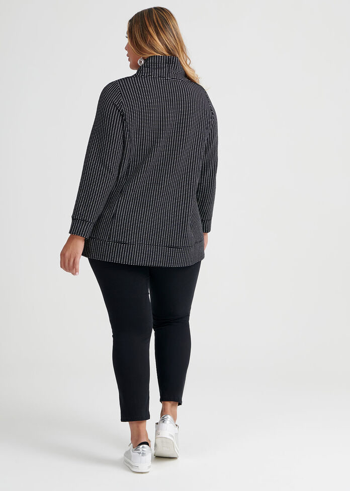 Funnel Neck Ticking Top, , hi-res