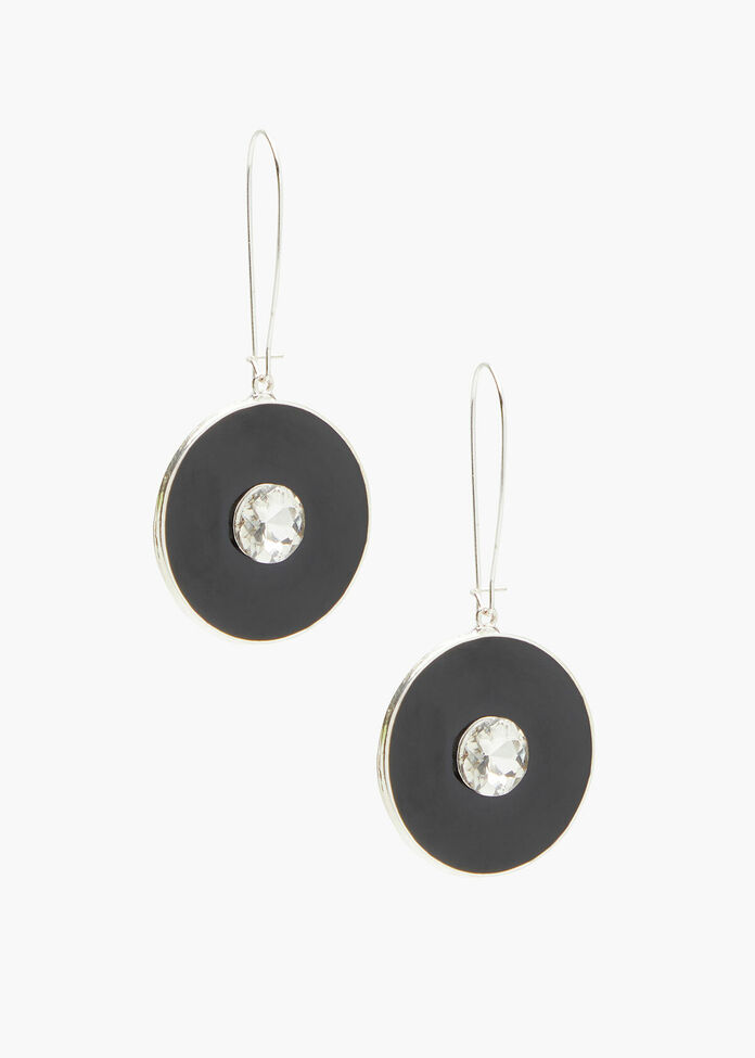 Black Enamel Disc Earrings, , hi-res