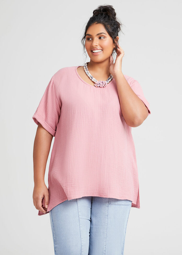 Cotton Double Gauze Top, , hi-res