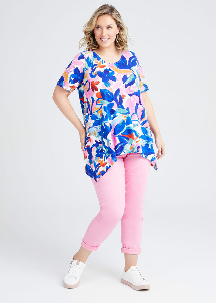 Linen Blend Floral Print Top, , hi-res