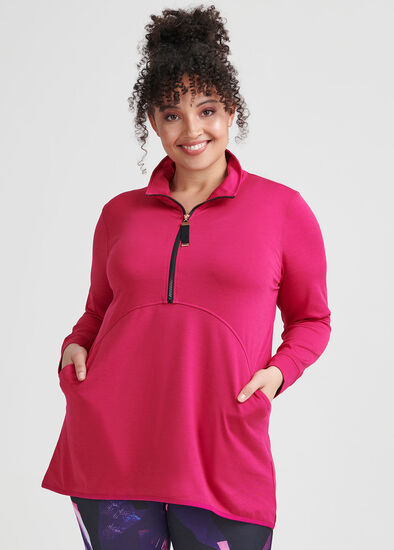 Plus Size Spacedye Zip Active Top