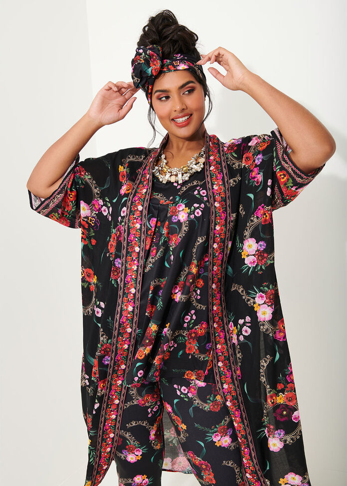 Wild Rose Viscose Kimono, , hi-res