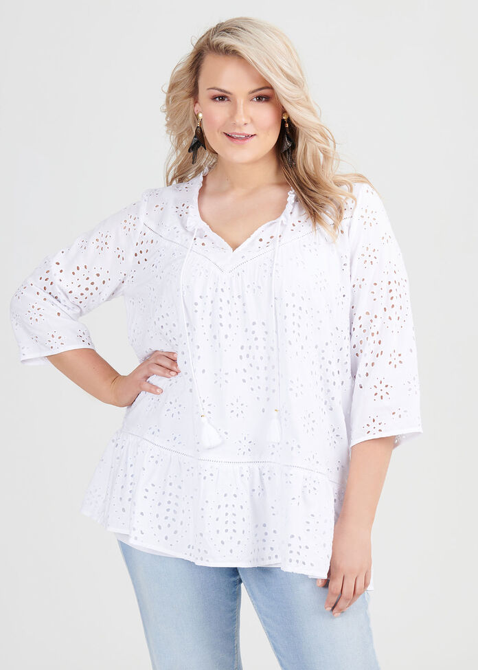 Natural Broderie Top, , hi-res