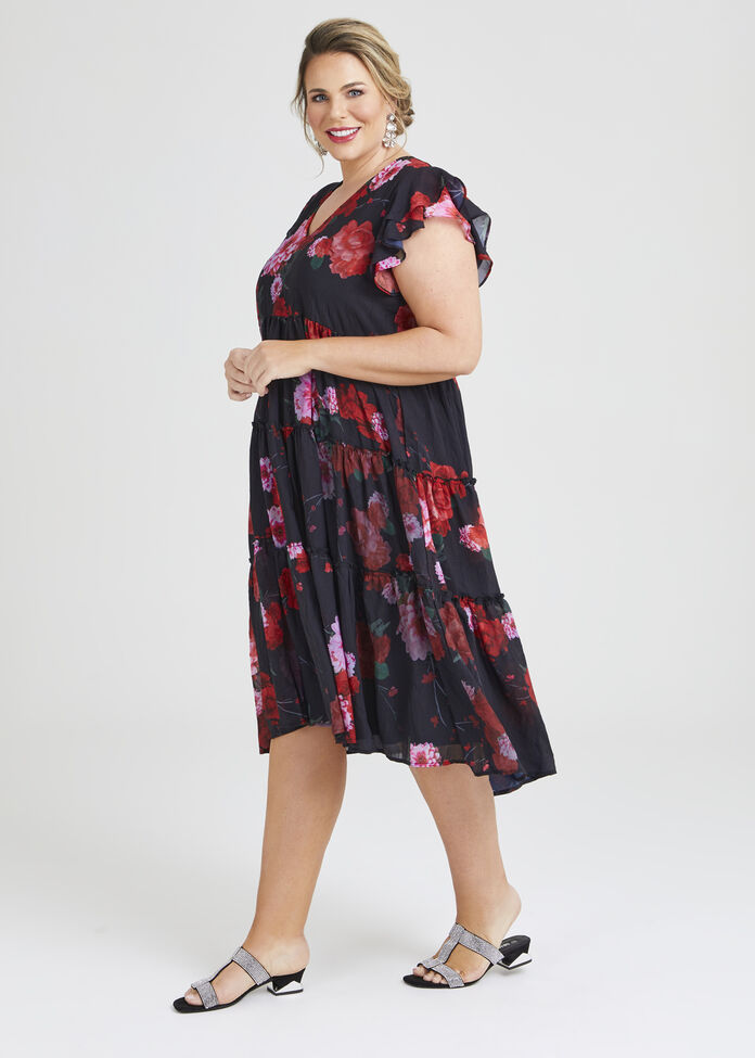 Rambling Rose Tier Midi Dress, , hi-res