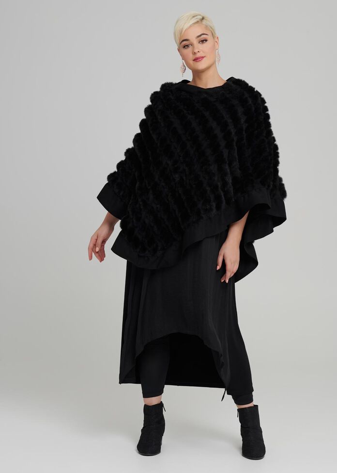 Luxe Faux Fur Poncho, , hi-res