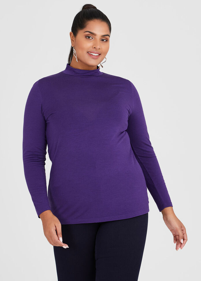 Wool Bamboo Mock Neck Top, , hi-res