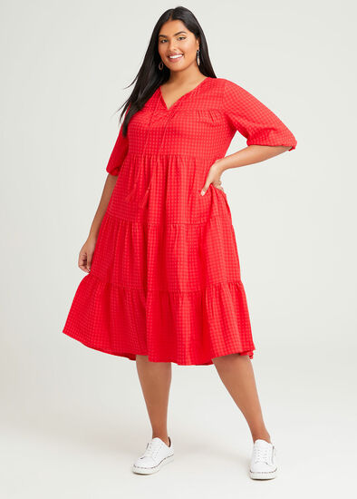 Plus Size Cotton Tonal Gingham Dress