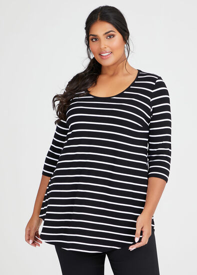 Plus Size Bamboo Stripe 3/4 Sleeve Top