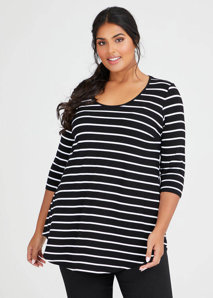 Bamboo Stripe 3/4 Sleeve Top, , hi-res