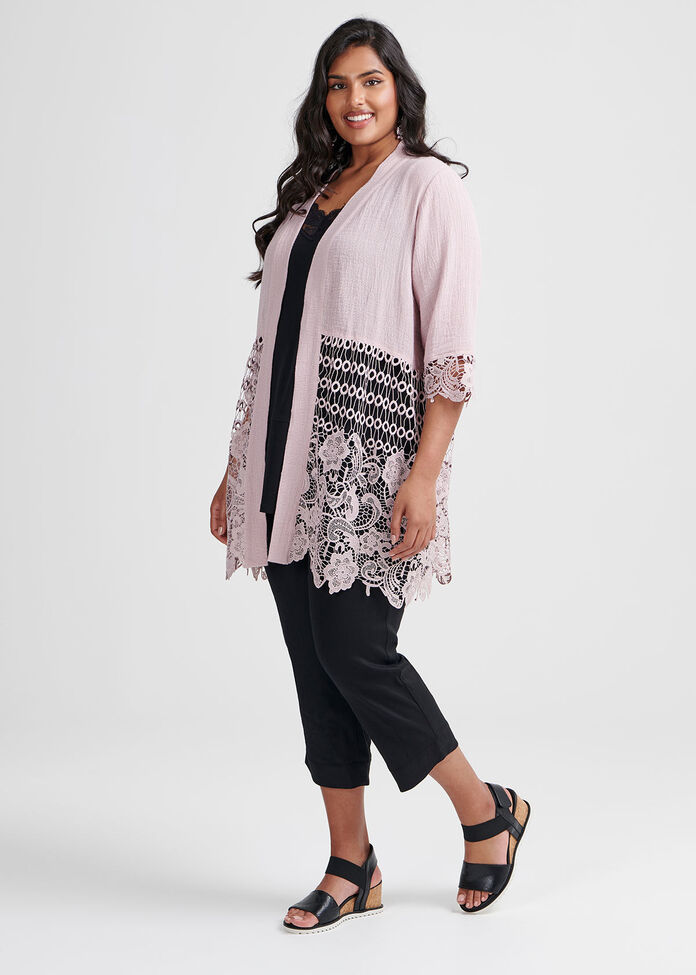 Gauze Linen & Lace Cardi, , hi-res