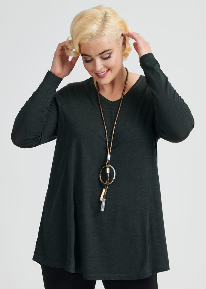 Wool Bamboo V-neck Top, , hi-res