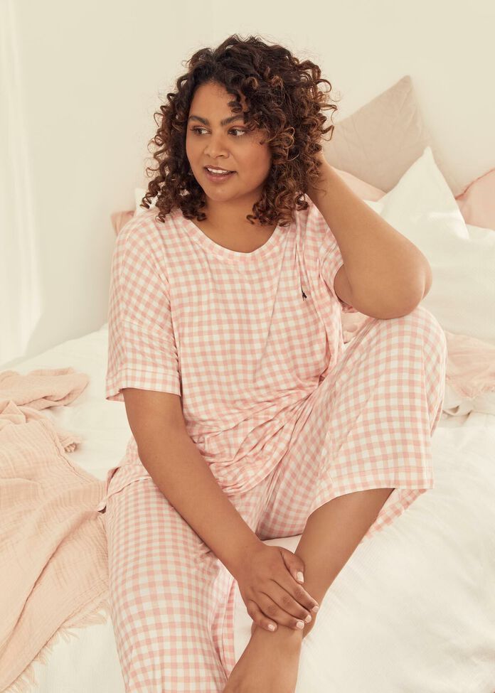 Bamboo Gingham Pyjama Top, , hi-res