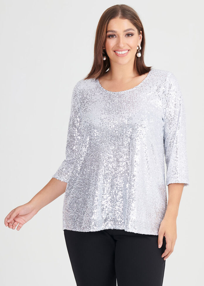 Argent Sequin Top, , hi-res