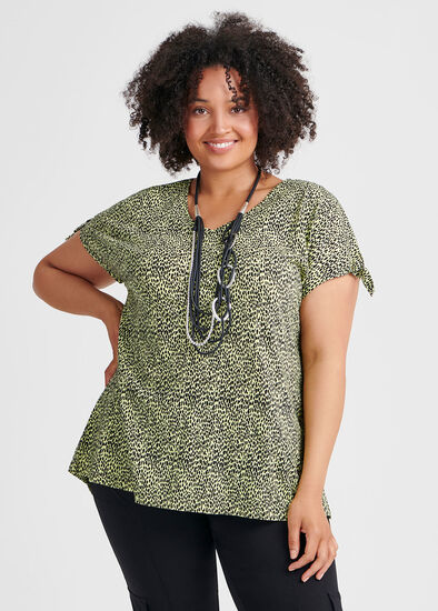 Plus Size Linen Knit Cheetah Top