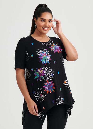 Plus Size Flare Viscose Applique Top