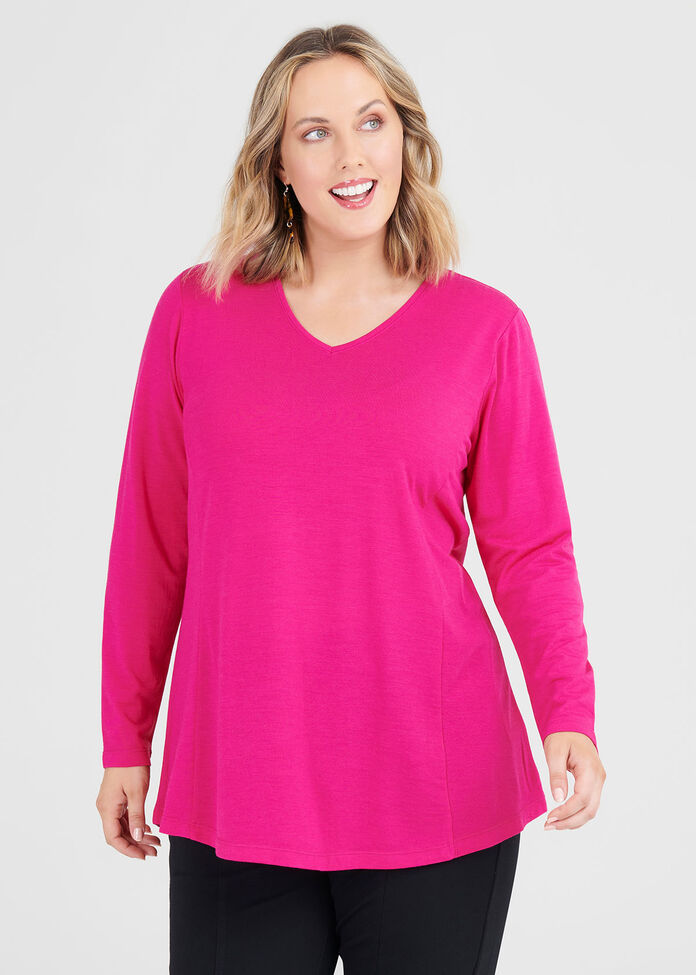 Wool Bamboo V-neck Top, , hi-res